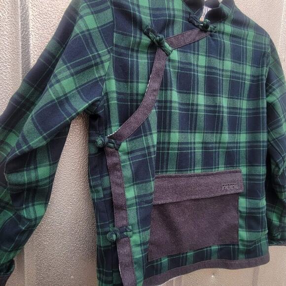 OLOLO Green &Blue Side Button Lined Flannel Top Size S - Picture 2 of 11